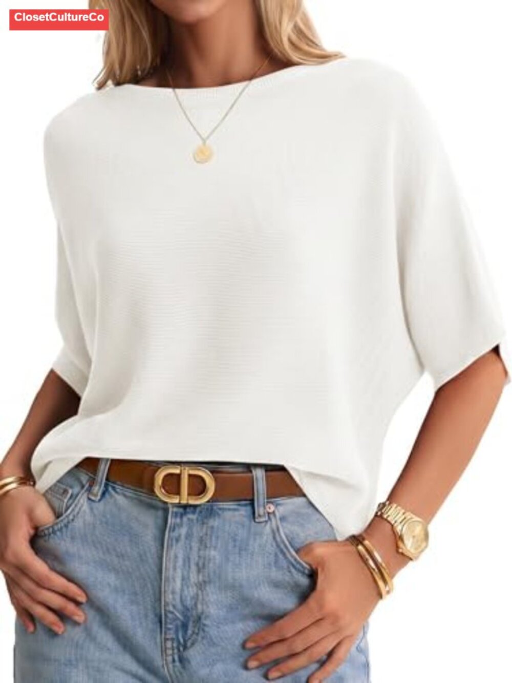 100% Cotton Batwing Sleeve Oversized Sweater Business Casual Pullover